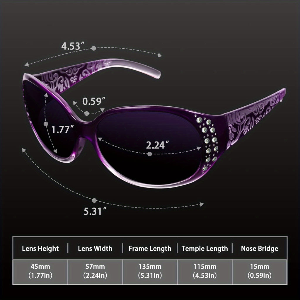 COOLEAR Polarized Glasses for Women, Rhinestone Wrap Around Glasses with UV Protection Lens
