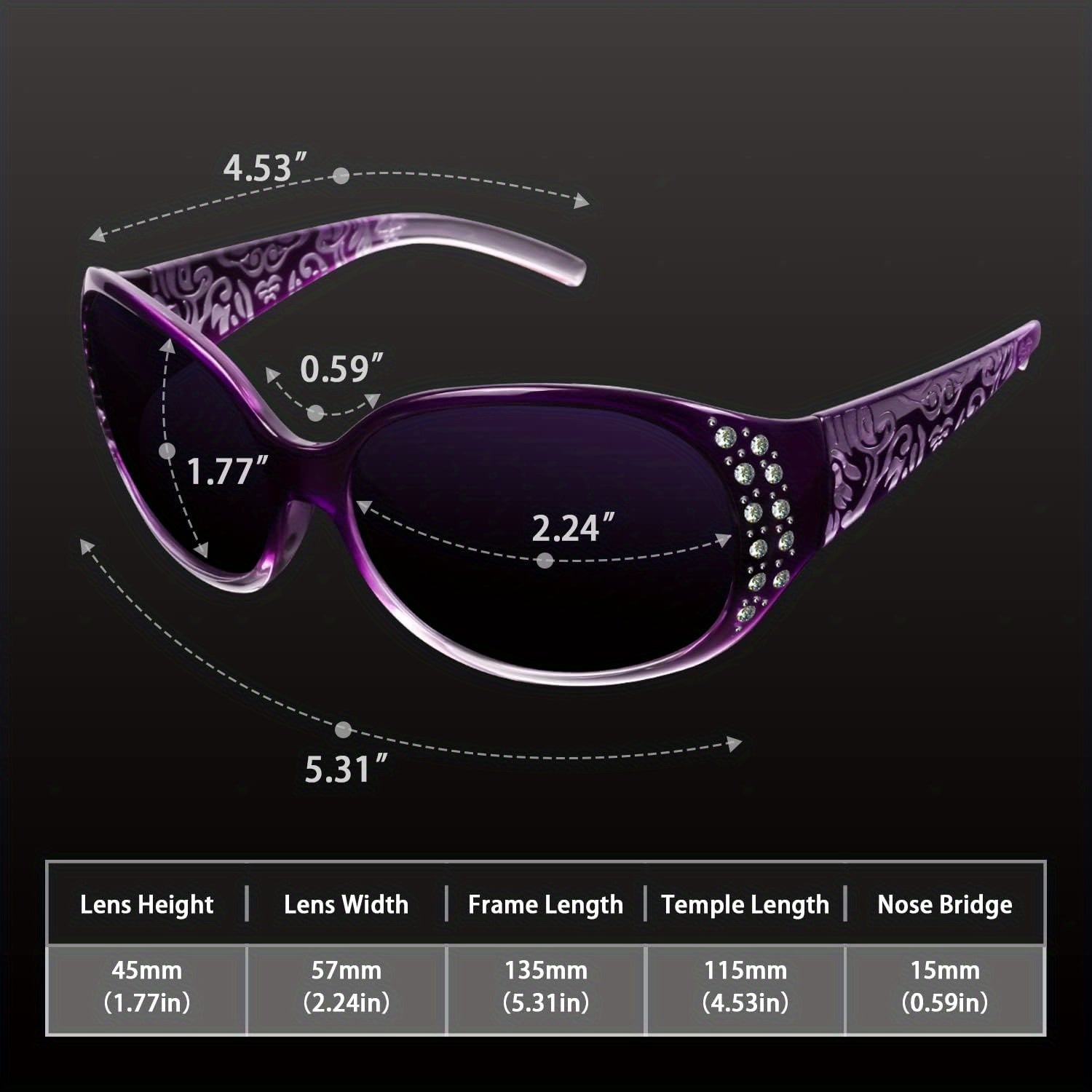COOLEAR Polarized Glasses for Women, Rhinestone Wrap Around Glasses with UV Protection Lens