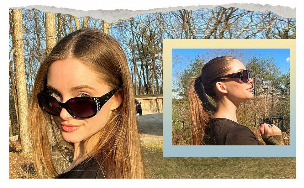 COOLEAR Polarized Glasses for Women, Rhinestone Wrap Around Glasses with UV Protection Lens