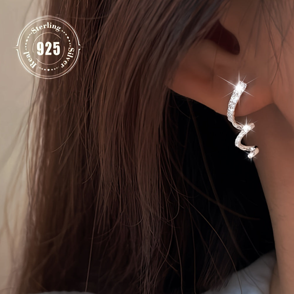 Elegant 925 Sterling Silvery Synthetic Zirconia Geometric Spiral Twisted Star Tassel Dangle Earrings, Versatile Fashion Drop Earrings for Women, Ideal for Parties And Daily Wear, Alloy Base, All Seasons Jewelry for Women Earrings Women Trendy