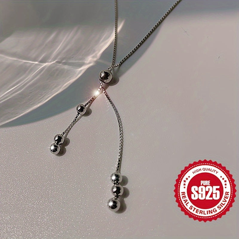 Elegant 925 Sterling Silver Y-Shape Necklace For Women, Adjustable Bead Slider, Simple Classic Design, Silver Plated, Hypoallergenic Versatile For All Seasons, Ideal For Daily Wear & Vacation, Perfect Christmas Gift
