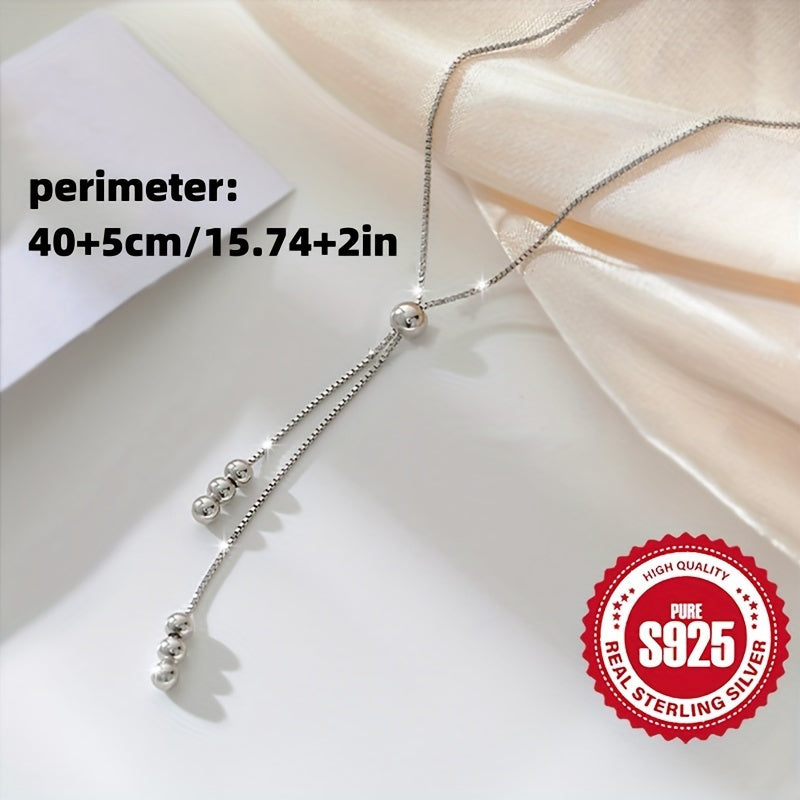 Elegant 925 Sterling Silver Y-Shape Necklace For Women, Adjustable Bead Slider, Simple Classic Design, Silver Plated, Hypoallergenic Versatile For All Seasons, Ideal For Daily Wear & Vacation, Perfect Christmas Gift