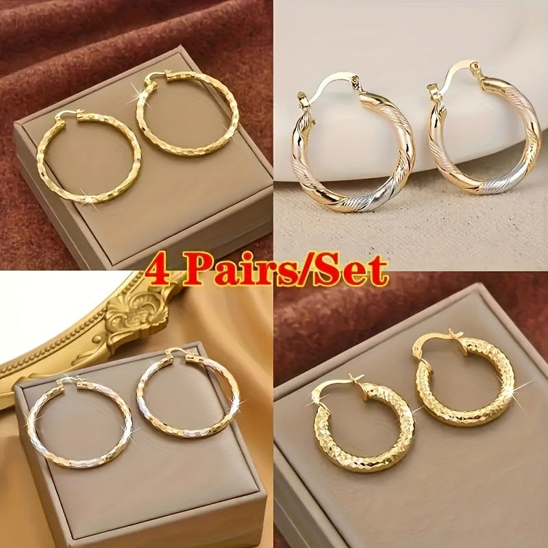 4 Pairs/Set of Charming Earrings - Antique Pendant - Uniquecircle&Geometry Mix, Suitable for Daily Fashion Or Party Style - Durable And Eye-Catching Additions