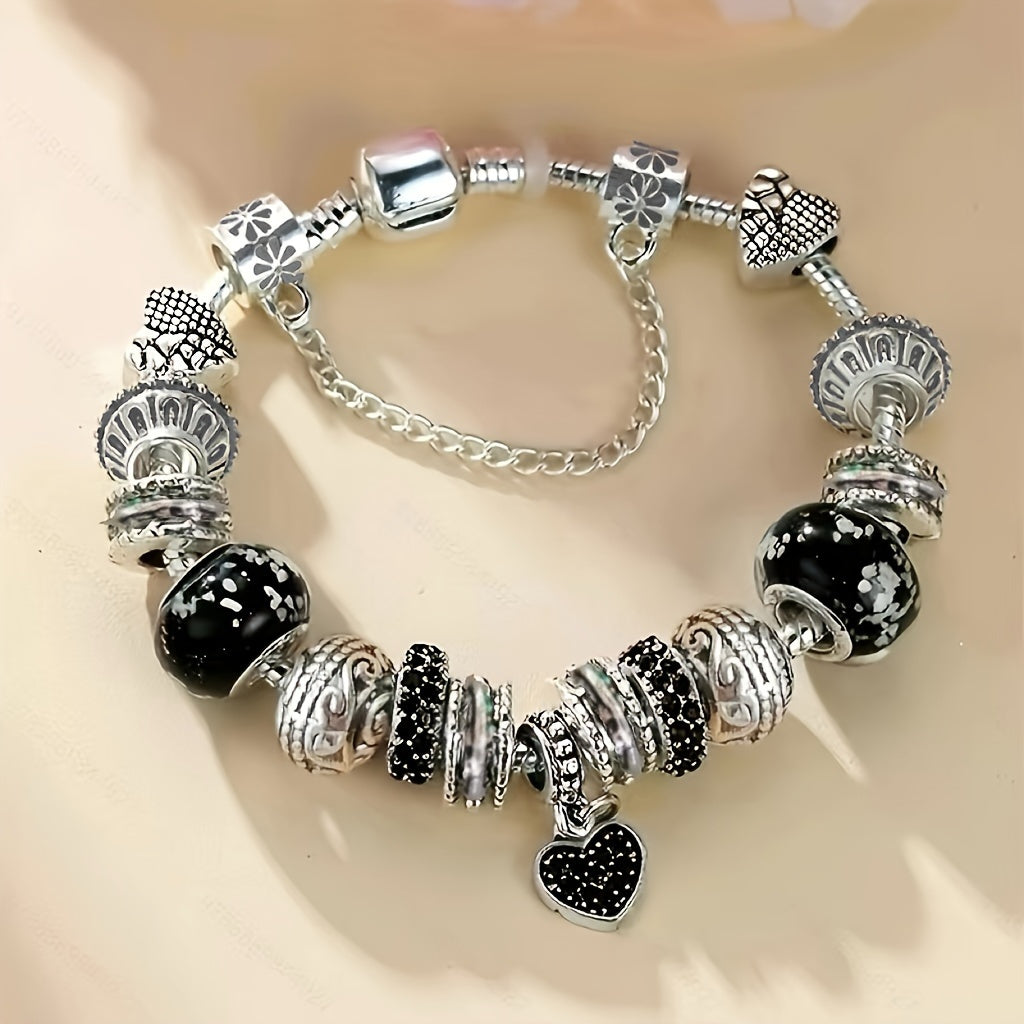 Vintage Bohemian Heart Pendant Charm Bracelet - Beaded Adjustable Chain for Women Jewelry Accessory
