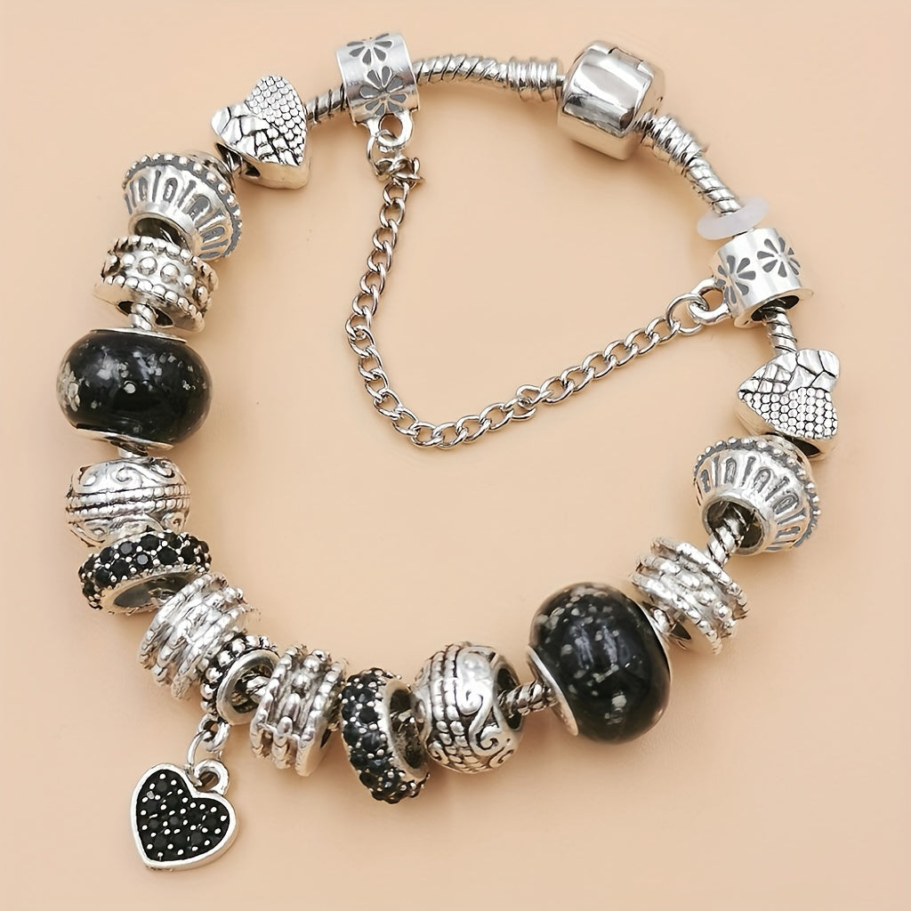Vintage Bohemian Heart Pendant Charm Bracelet - Beaded Adjustable Chain for Women Jewelry Accessory