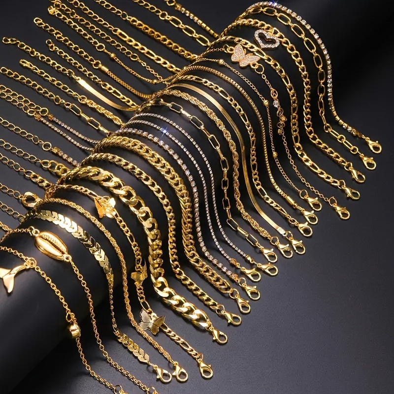 22 piece fashionable and elegant butterfly tail pendant metal ankle chain set suitable for girls' daily parties, trendy and fashionable ankle chain set, holiday gift fashion jewelry