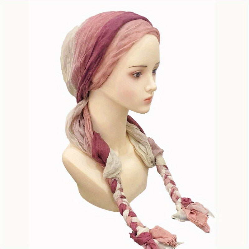 Multifunctional Outdoor Autumn Winter Lightweight Multicolor Braided Turban Hat, Retro Bohemian Style, Daily And Festival Choice for Women