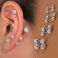 4pcs Set of 925 Sterling Silver Earrings with Spherical Design and Synthetic Zirconia Inlay, Fashionable Style Jewelry Gift for Ladies