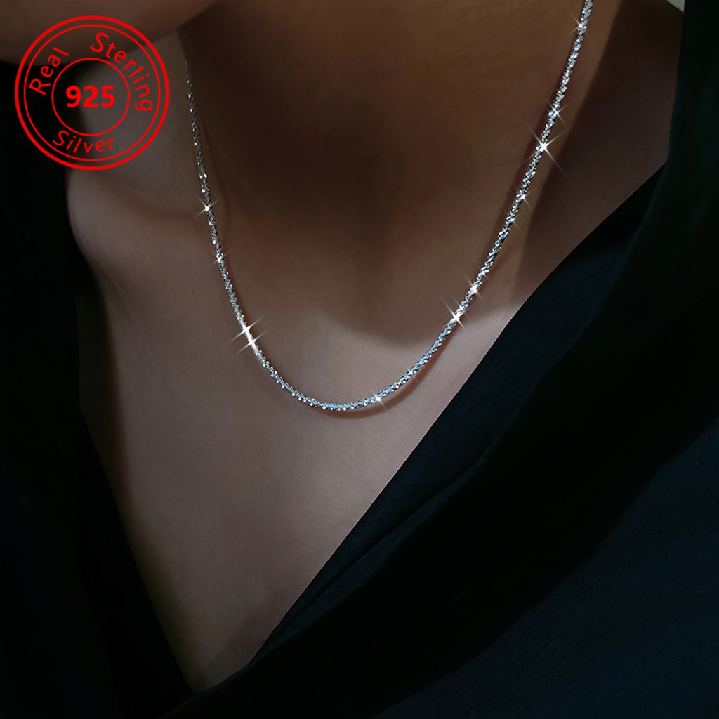 1pc Stylish and Elegant Sparkling 925 Sterling Silvery Necklace, Sparkling Necklace Ladies Premium Accessory Jewelry Gift