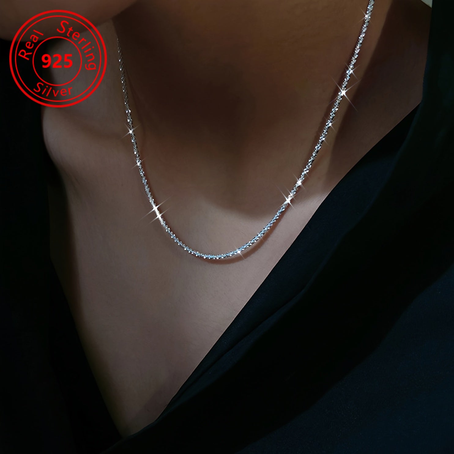 1pc Stylish and Elegant Sparkling 925 Sterling Silvery Necklace, Sparkling Necklace Ladies Premium Accessory Jewelry Gift
