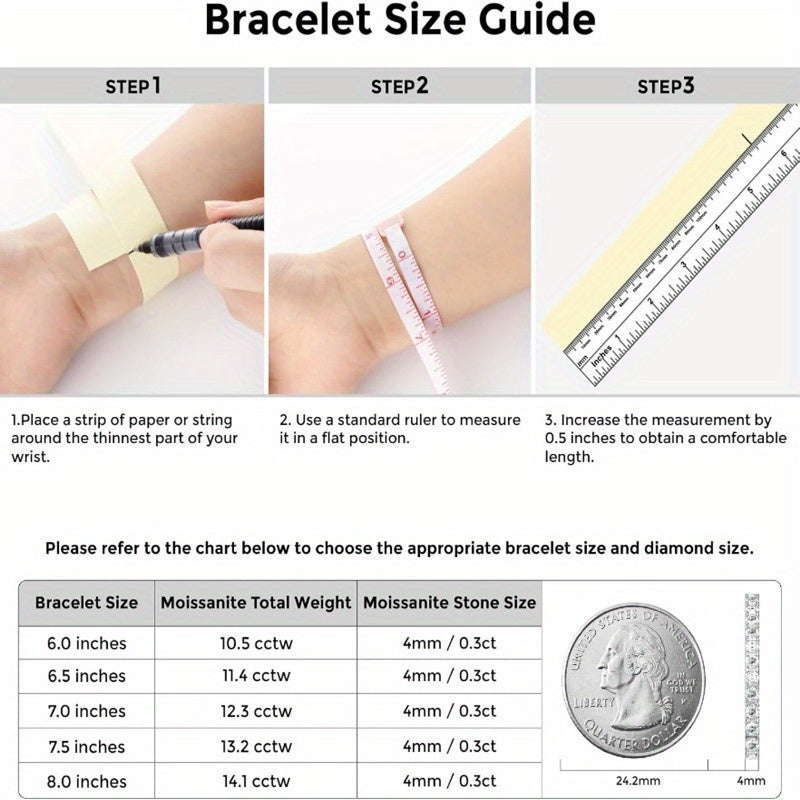 [Christmas Gift] Moissanite Tennis Bracelet, 925 Sterling Silver, Dazzling Round Cut Gemstones, Safety Buckle - Elegant Jewelry Gift For Men And Women, Ideal Choice For Christmas, Laboratory Made Simulated Diamonds