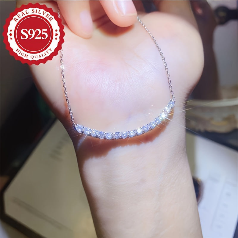 S925 Sterling Silver Elegant Smile Pendant Necklace, a Luxurious Fashion Piece for Women, Hypoallergenic, Perfect for Gifting, Weighs 0.15 oz