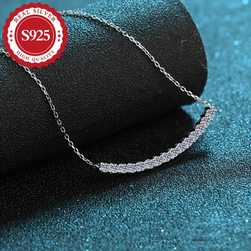 S925 Sterling Silver Elegant Smile Pendant Necklace, a Luxurious Fashion Piece for Women, Hypoallergenic, Perfect for Gifting, Weighs 0.15 oz