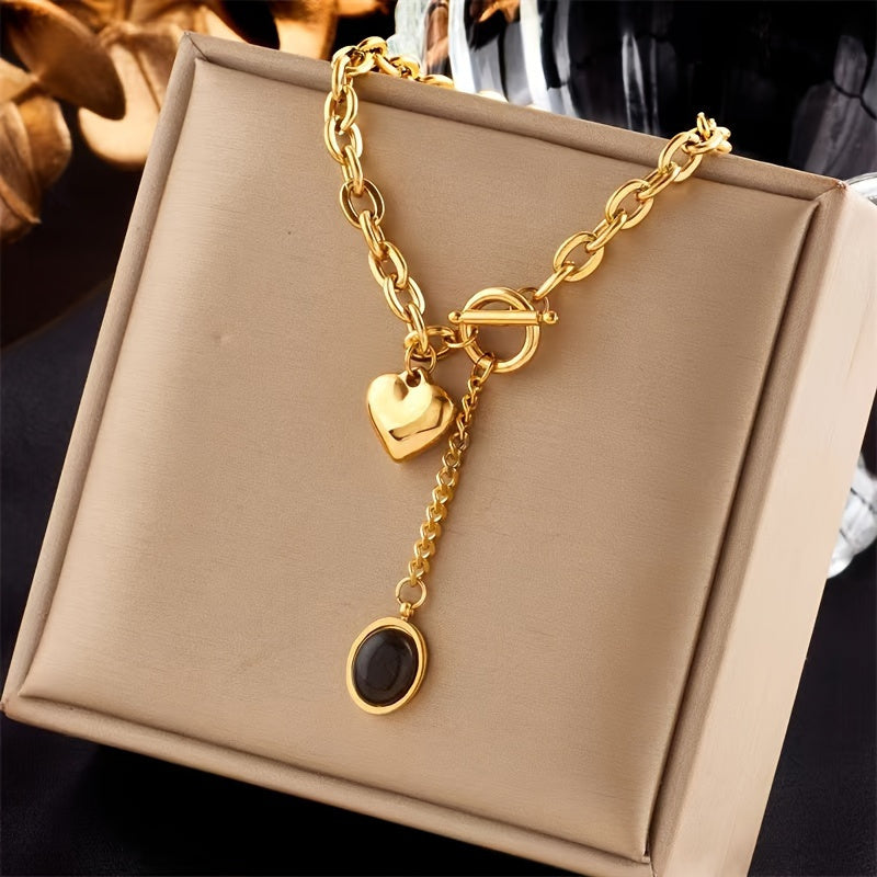 Set of 2 316L 316L Stainless Steel Necklaces Featuring a Thick Chain And Oval Pendant, Perfect for Exquisite Gifts. Ideal for Daily Wear, Parties, And As Trendy Presents for Friends And Family, Packaged in an OPP Bag