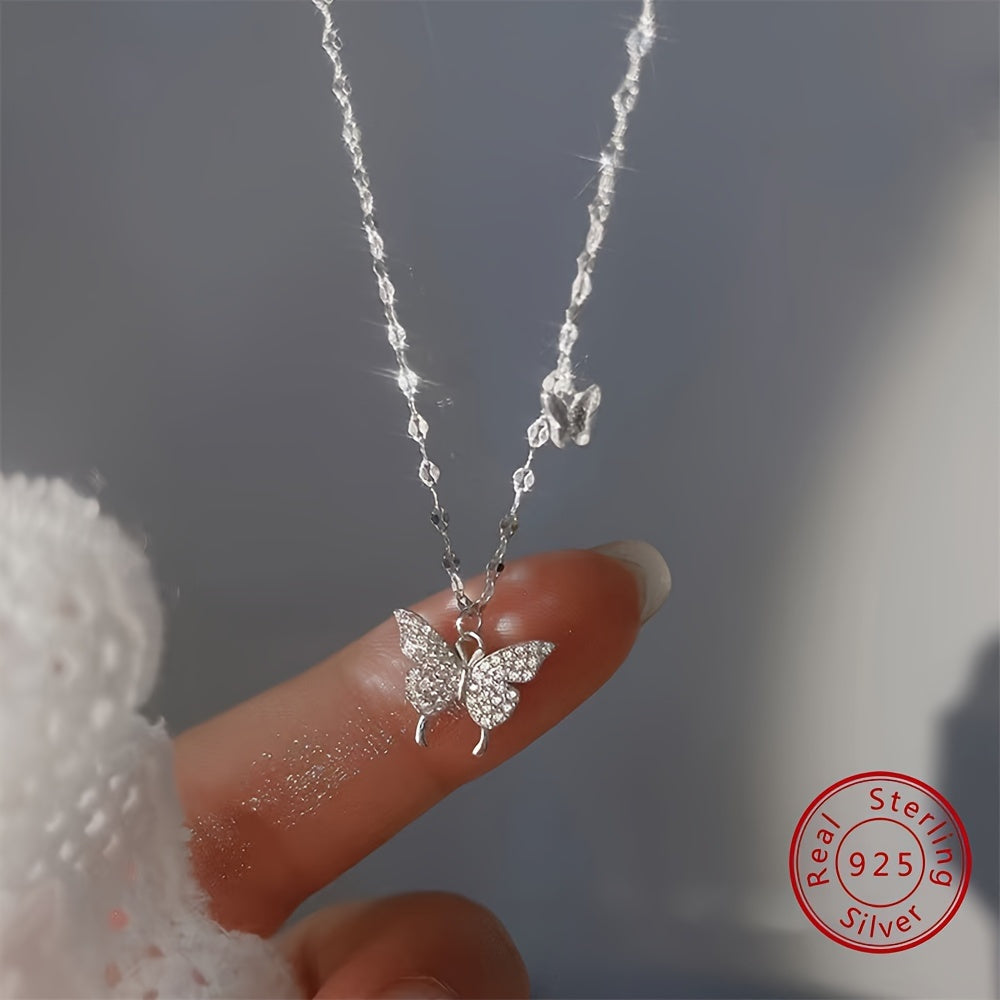 925 Sterling Silver Delicate Butterfly Pendant Necklace - Hypoallergenic, Exquisite Bling Bling Design, Elegant Style, Perfect Female Gift for Any Occasion, Dainty and Sophisticated Accessory for Women