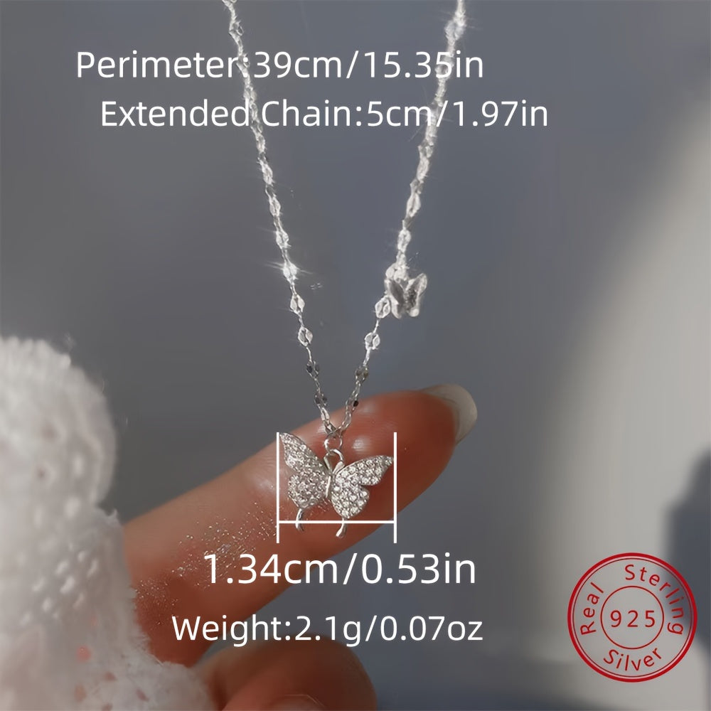 925 Sterling Silver Delicate Butterfly Pendant Necklace - Hypoallergenic, Exquisite Bling Bling Design, Elegant Style, Perfect Female Gift for Any Occasion, Dainty and Sophisticated Accessory for Women
