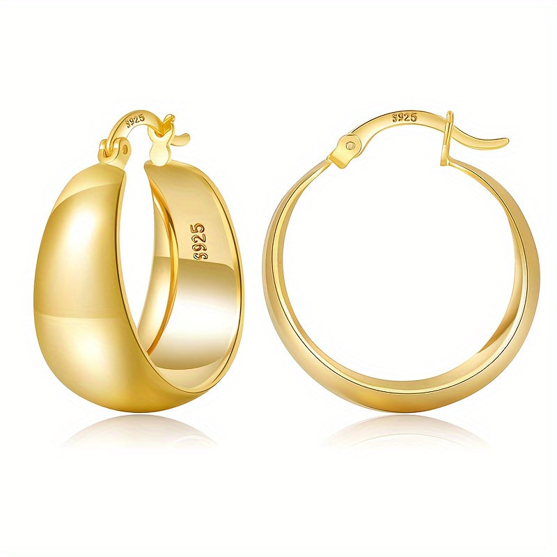 925 Sterling Silver Chunky Hoop Earrings Wide Thick Hypoallergenic Ear Jewelry Gifts for Women