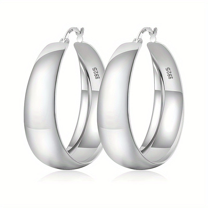 925 Sterling Silver Chunky Hoop Earrings Wide Thick Hypoallergenic Ear Jewelry Gifts for Women