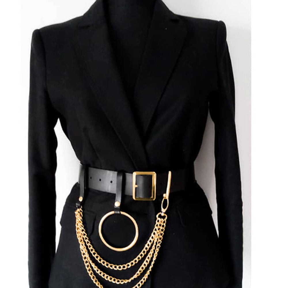 Street Punk Women Circle & Chain Decor Fashion Belt For Dress Decoration And Jeans Pants