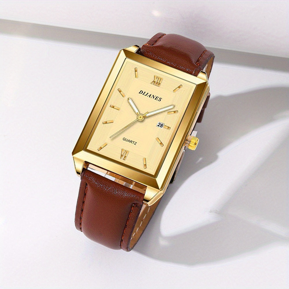 3pcs/Set Square Men'S Watch Sports Casual Wrist Watch Men Business Quartz Watches