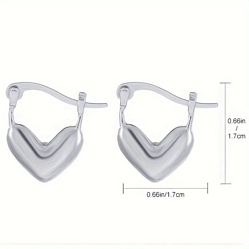 1Pair 925 Sterling Silver Heart-Shaped Hoop Earrings, Unisex Boho Retro Style, Love Jewelry for Gift