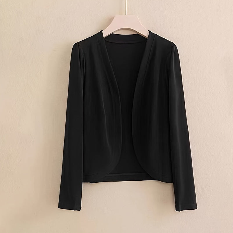 1pc/Classic Elegant Solid Color Long-Sleeve Cardigan, Front-Opening Shawl, Comfortable And Breathable, Windproof And Sun-Resistant, Perfectly Showing The Mature Style of Women