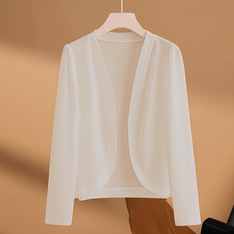 1pc/Classic Elegant Solid Color Long-Sleeve Cardigan, Front-Opening Shawl, Comfortable And Breathable, Windproof And Sun-Resistant, Perfectly Showing The Mature Style of Women