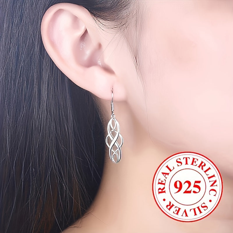 3 Pairs Sterling 925 Silver Hypoallergenic Ear Jewelry Hollow Celtic Knot Design Dangle Earrings Elegant Simple Style Daily Casual