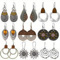 9 Pairs Bohemian Retro Earrings - Wooden, Leather, Geometric, Circular, Sunflower Designs | Women's Christmas & Birthday Gifts