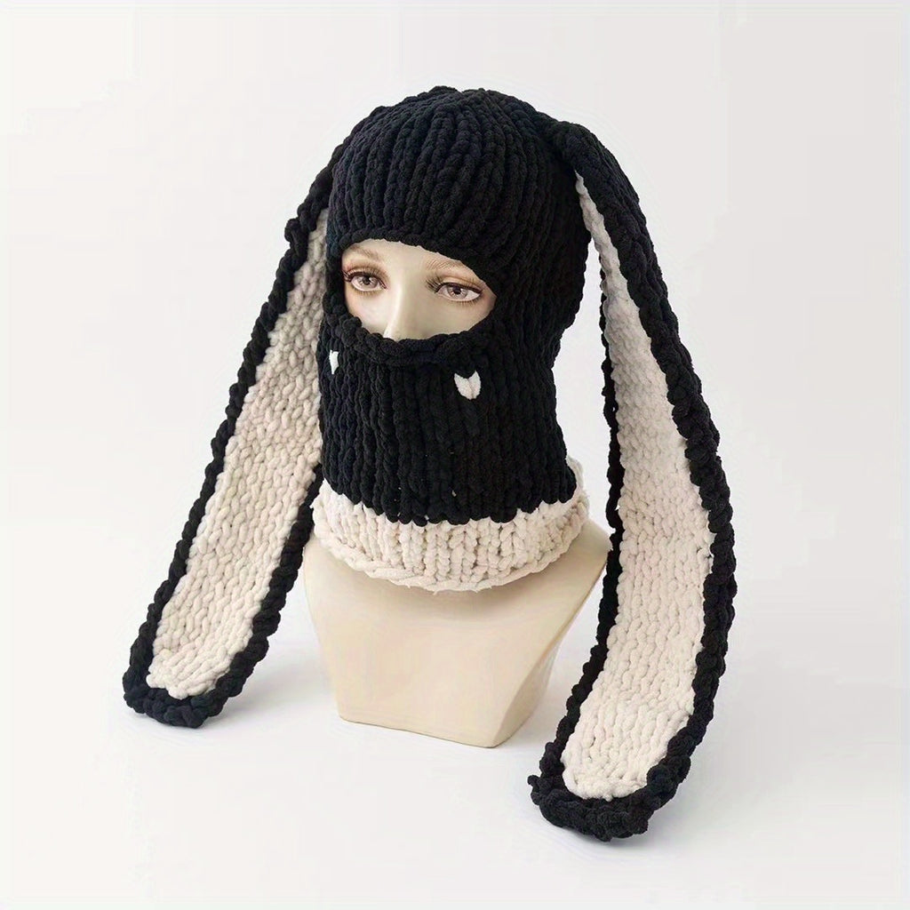 Wool Punk Sweet Cool Style Hood Bunny Ears Mask Hood Sweet Cool Hottie Hand- Thickened Warm Hat Ladies Novelty Hat