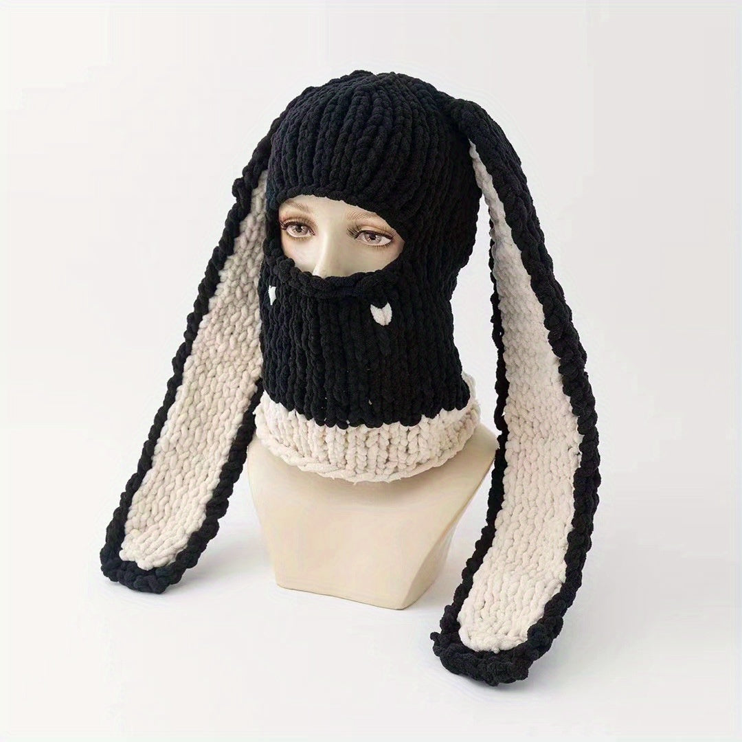 Wool Punk Sweet Cool Style Hood Bunny Ears Mask Hood Sweet Cool Hottie Hand- Thickened Warm Hat Ladies Novelty Hat