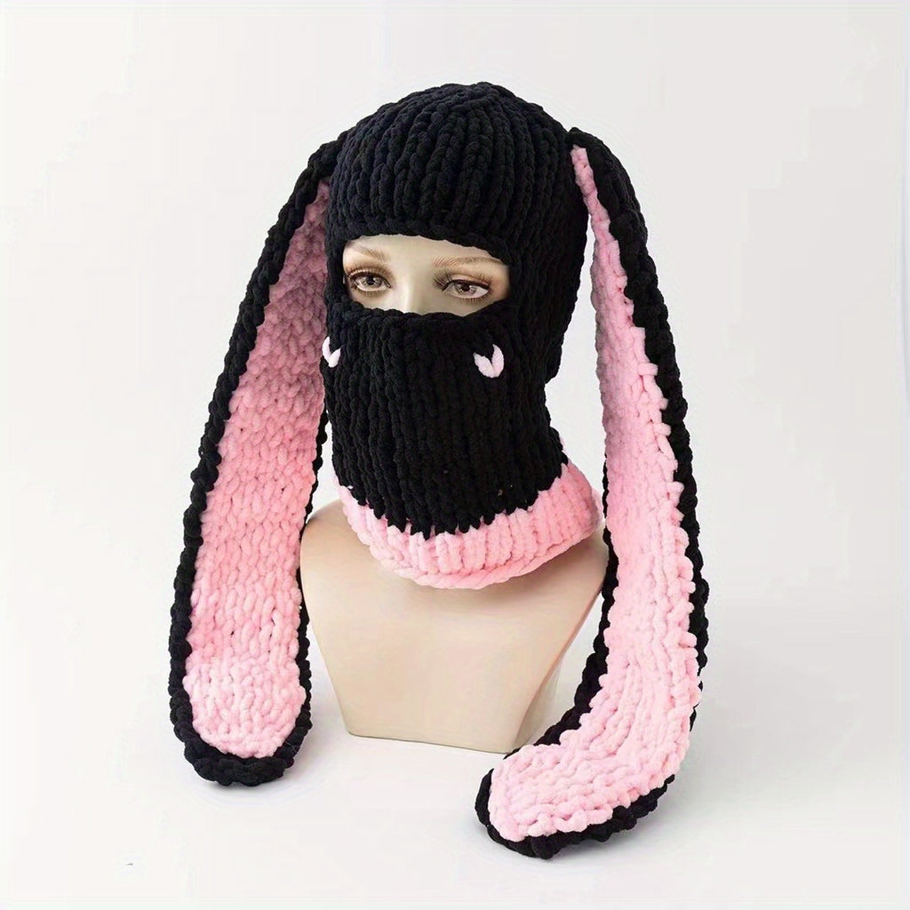 Wool Punk Sweet Cool Style Hood Bunny Ears Mask Hood Sweet Cool Hottie Hand- Thickened Warm Hat Ladies Novelty Hat