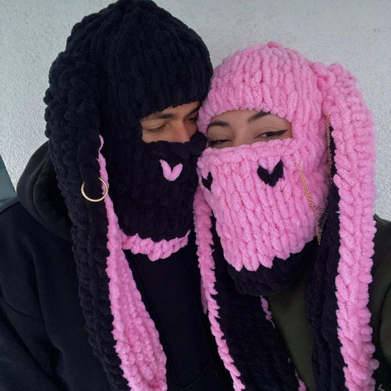 Wool Punk Sweet Cool Style Hood Bunny Ears Mask Hood Sweet Cool Hottie Hand- Thickened Warm Hat Ladies Novelty Hat