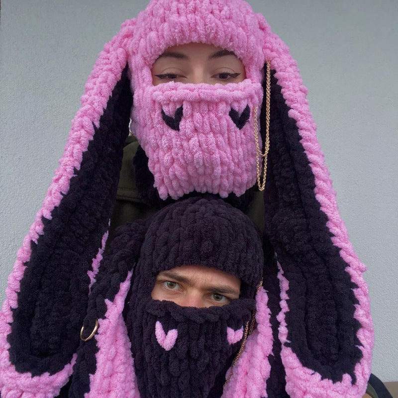 Wool Punk Sweet Cool Style Hood Bunny Ears Mask Hood Sweet Cool Hottie Hand- Thickened Warm Hat Ladies Novelty Hat