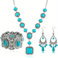 Set of Beaded Jewelry Including a Round Necklace, Bracelet, And Earrings in Bohemian Turquoise