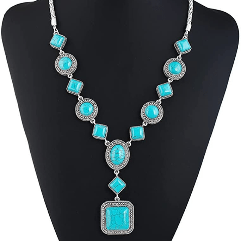 Set of Beaded Jewelry Including a Round Necklace, Bracelet, And Earrings in Bohemian Turquoise
