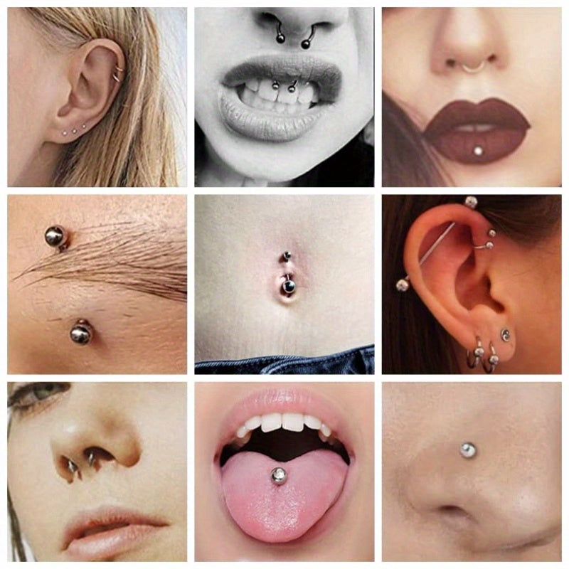 120pcs DIY Piercing Men's Piercing Set 14G Hole Tools, Medical Stainless Steel Needle 14G 16G BCR CBR Lip Stud Lip Ring Prevention Ear Stud Earrings Septum Nose Stud Belly Button Ring Jewelry Needle Gloves Clip Tools