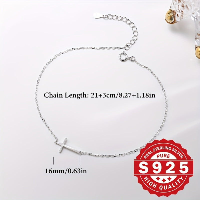 Sterling Silver 925 Minimalist Cross Anklet - Hypoallergenic, Classic Style, Simple Design, Durable, Long-Lasting, Nickel-Free, Lead-Free, Fashionable, Versatile, Casual Attire Jewelry for Women And