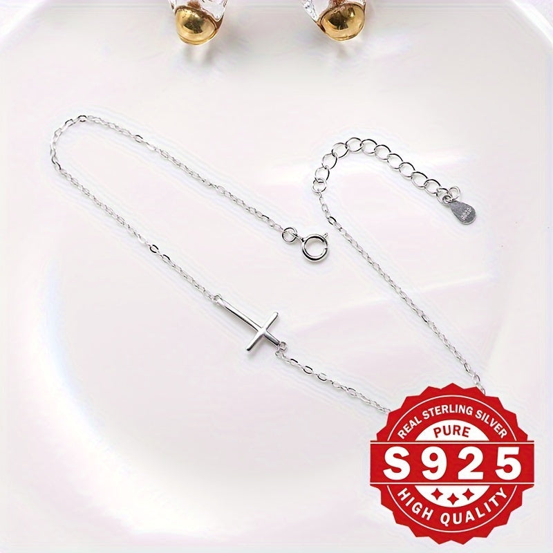 [Minimalist Cross Anklet] Sterling Silver 925 Minimalist Cross Anklet Hypoallergenic, Classic Style, Simple Design, Durable, Long Lasting, Nickel Free, Lead Free, Fashionable, Versatile, Everyday Wear Jewelry for Women and