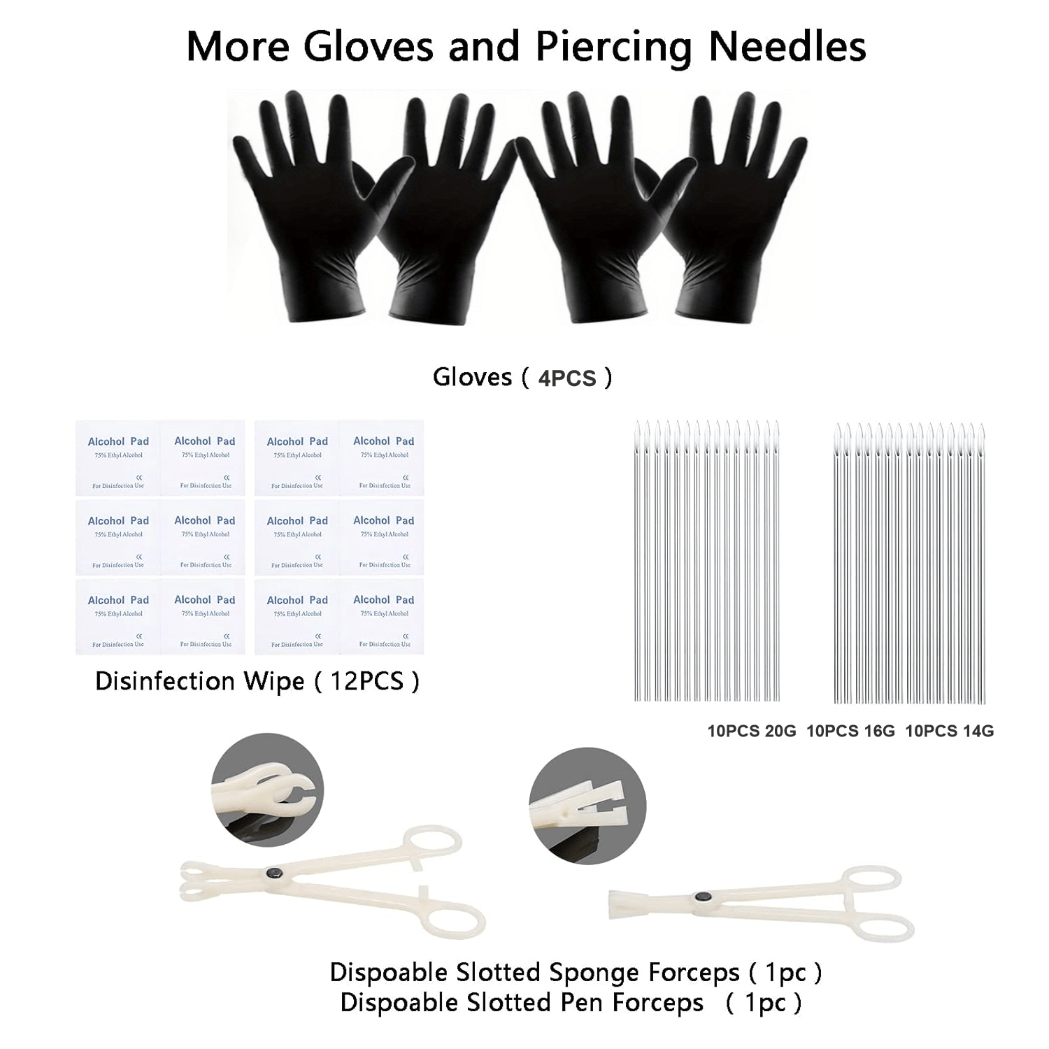 120pcs DIY Piercing Men's Piercing Set 14G Hole Tools, Medical Stainless Steel Needle 14G 16G BCR CBR Lip Stud Lip Ring Prevention Ear Stud Earrings Septum Nose Stud Belly Button Ring Jewelry Needle Gloves Clip Tools