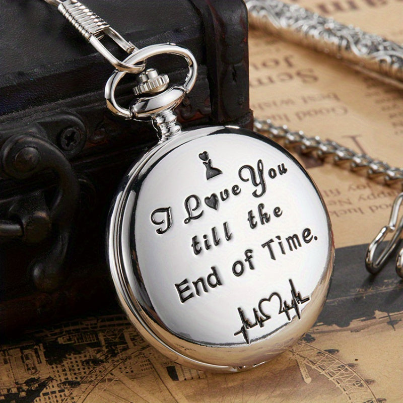 "I Love You Till the End Of Time" High Quality Pocket Watch with Fob Chain for Your Lover Valentine'S Day gift