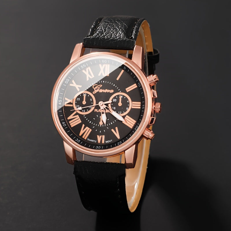Set of 3 Stylish Roman Numeral Quartz Watches for Women - Trendy Round Face with Band, Ideal Gift Suggestion