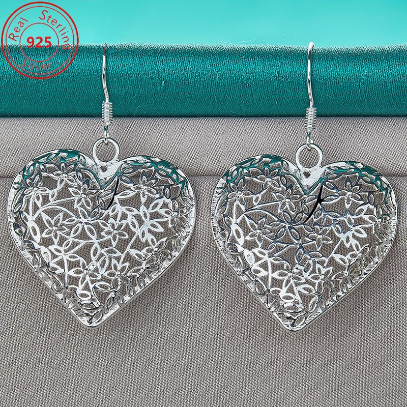 [Hypoallergenic Elegant Jewelry] 1 Pair of S925 Sterling Silver Hollow Heart Earrings - Hypoallergenic - Elegant Style Jewelry - Women's Trend Gift