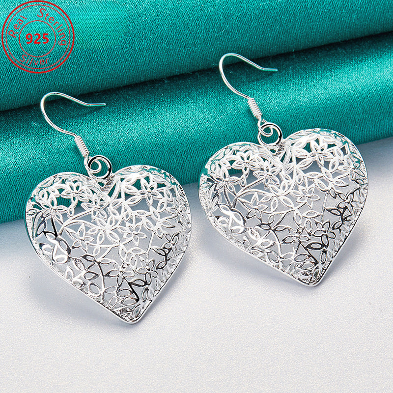 [Hypoallergenic Elegant Jewelry] 1 Pair of S925 Sterling Silver Hollow Heart Earrings - Hypoallergenic - Elegant Style Jewelry - Women's Trend Gift