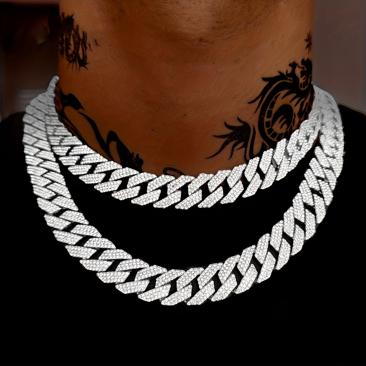 Hip Hop Men Cuban Chain Necklace Men's Luxury Hip Hop Shiny Synthetic Zirconium Oxide Cuban Chain Miami Necklace for Women Men Christmas Thanksgiving Valentine's Day Birthday Gift