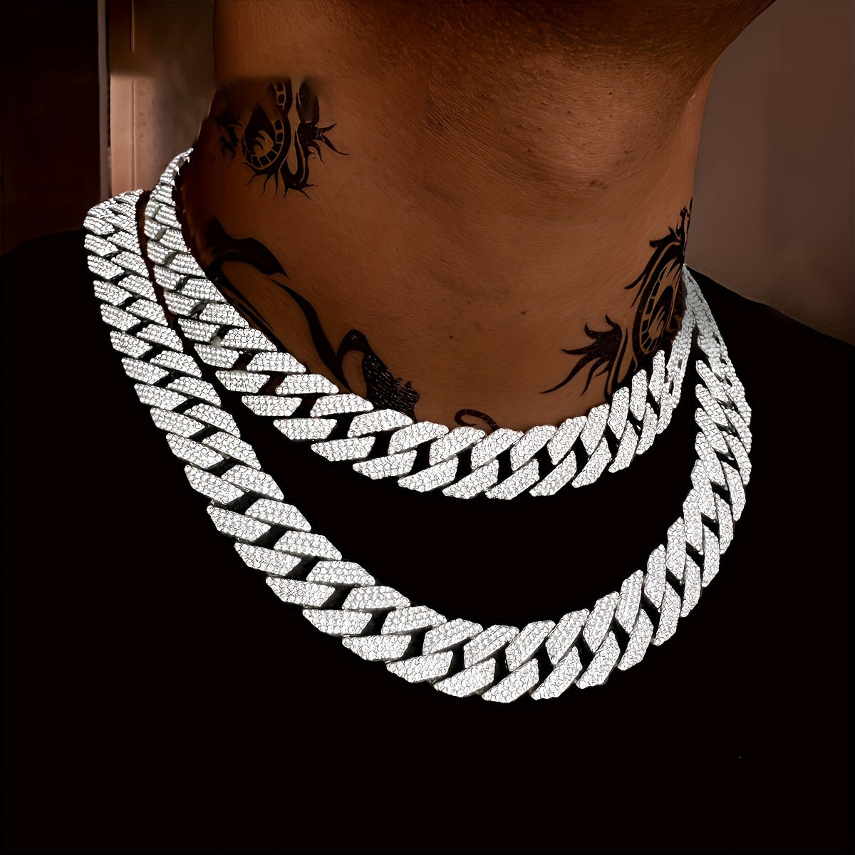 Hip Hop Men Cuban Chain Necklace Men's Luxury Hip Hop Shiny Synthetic Zirconium Oxide Cuban Chain Miami Necklace for Women Men Christmas Thanksgiving Valentine's Day Birthday Gift