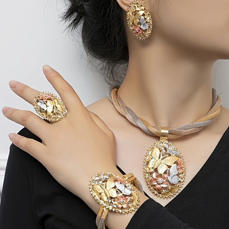 [Holiday Festivities] Elegant All-Season Jewelry Set - Versatile Zinc Alloy Pieces For Autumn, Winter, And Holiday Festivities