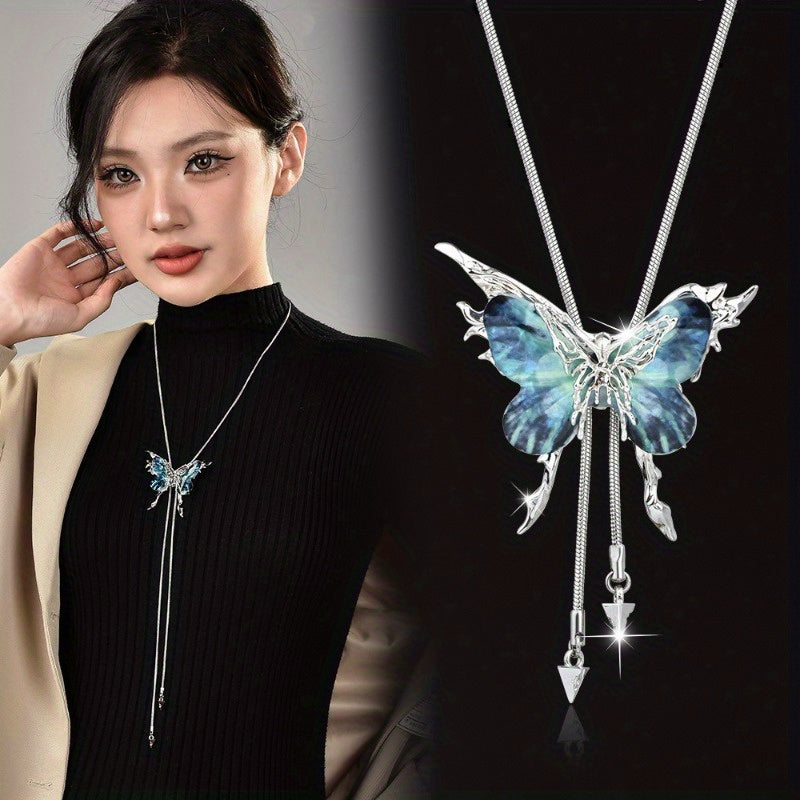 Chic Butterfly Y-Shaped Necklace Designed for Women - Stylish Synthetic Cubic Zirconia Chain That Rests on The Collarbone, Perfect for Any Season And Ideal for Everyday Outfits
