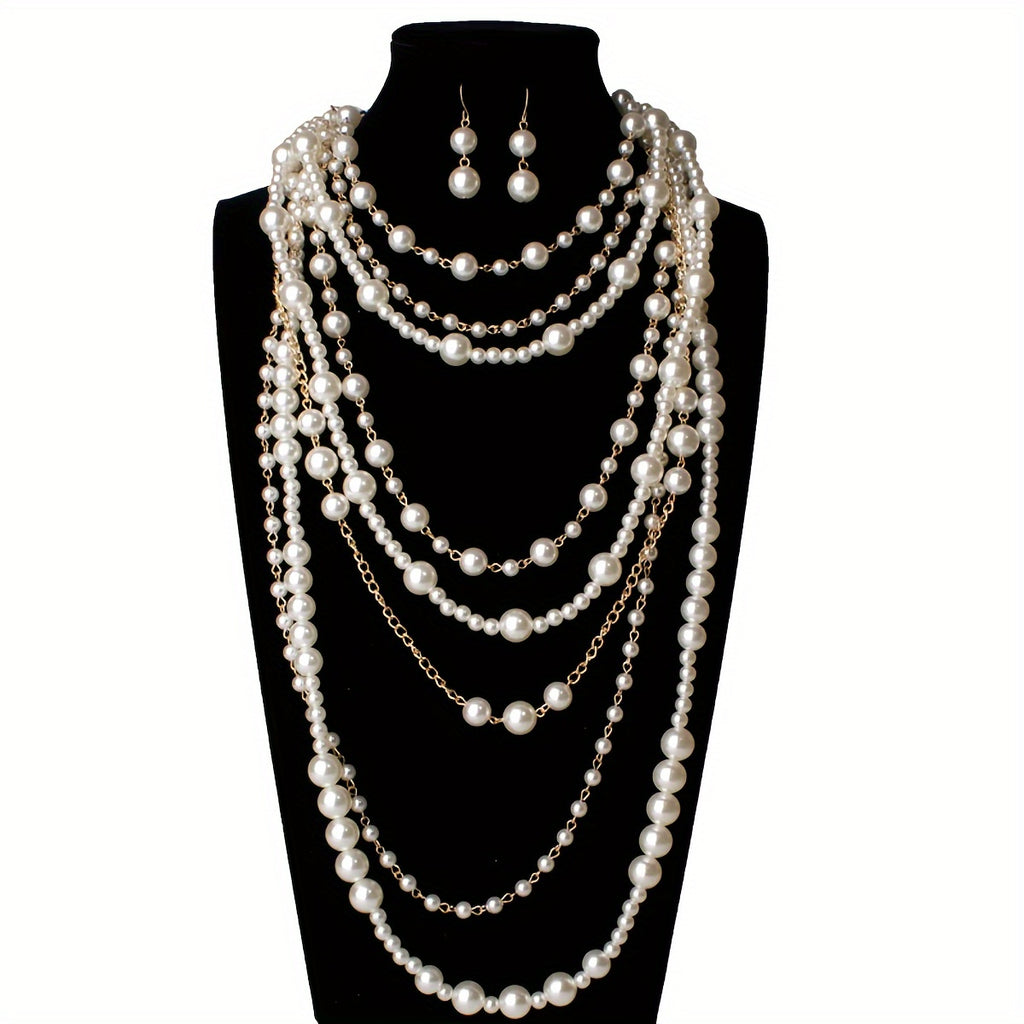 Chic Boho Layered Imitation Pearl Long Necklace, Perfect for Casual And Party Looks, Stylish Sweater Chain Accessory