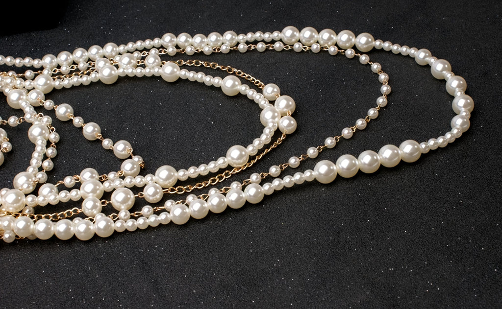 Chic Boho Layered Imitation Pearl Long Necklace, Perfect for Casual And Party Looks, Stylish Sweater Chain Accessory